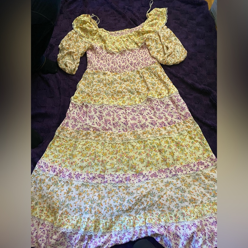 Laura Ashley Yellow and Purple Floral Maxi Dress